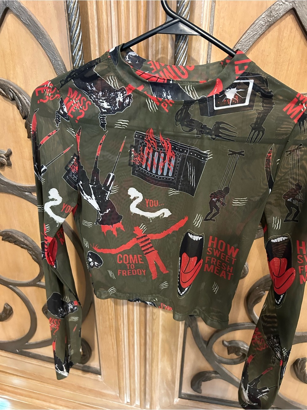 Freddy Krueger "A Nightmare on Elm Street" Sheer Mesh Crop Top SMALL